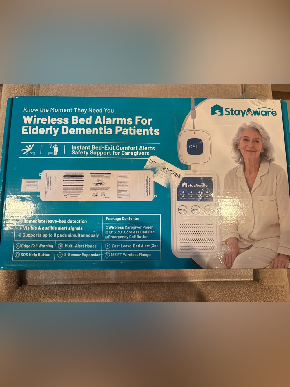 Wireless Bed Alarm Kit for Elderly - White & Blue
